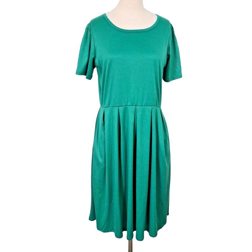 Lularoe Amelia Dress Green Silver Shimmer Women’s Size 2XL Pockets Pleated Flowy